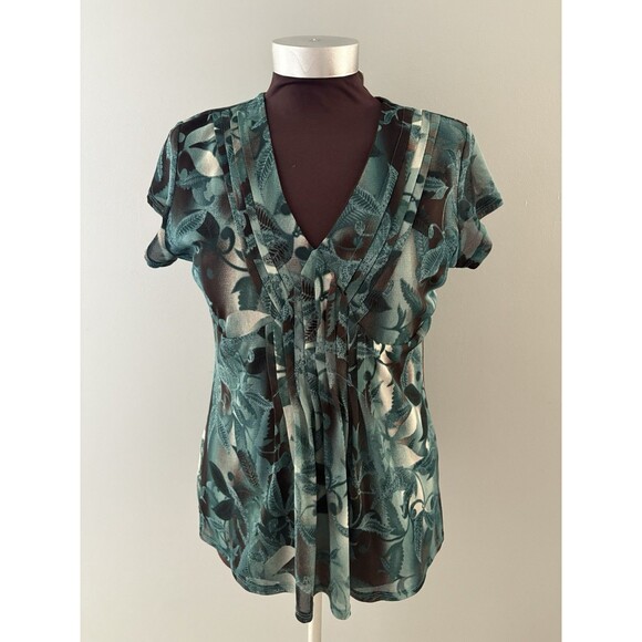 Y2K Worthington Babydoll Top Large Green Floral Forest Fairy Boho Peasant Fall - Picture 1 of 14